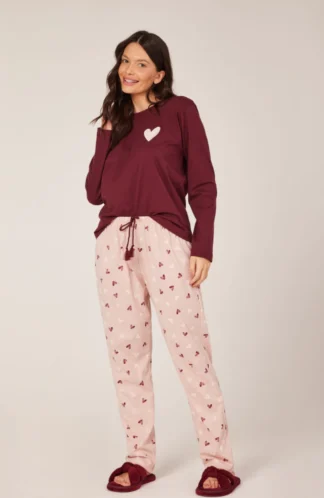 Pijama Longo Feminino Vinho Love